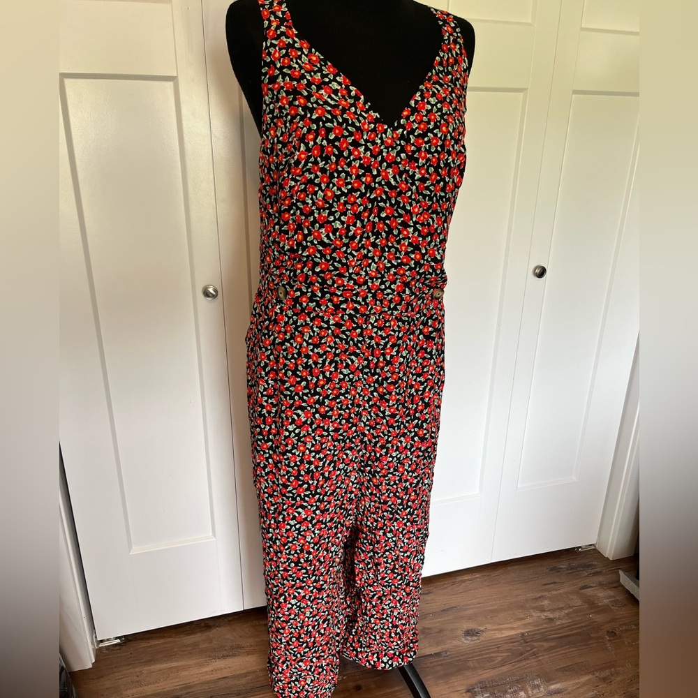Skies Are Blue 3X Red Black Poppies Floral Jumpsuit Wide Leg Pant NWT *as is*